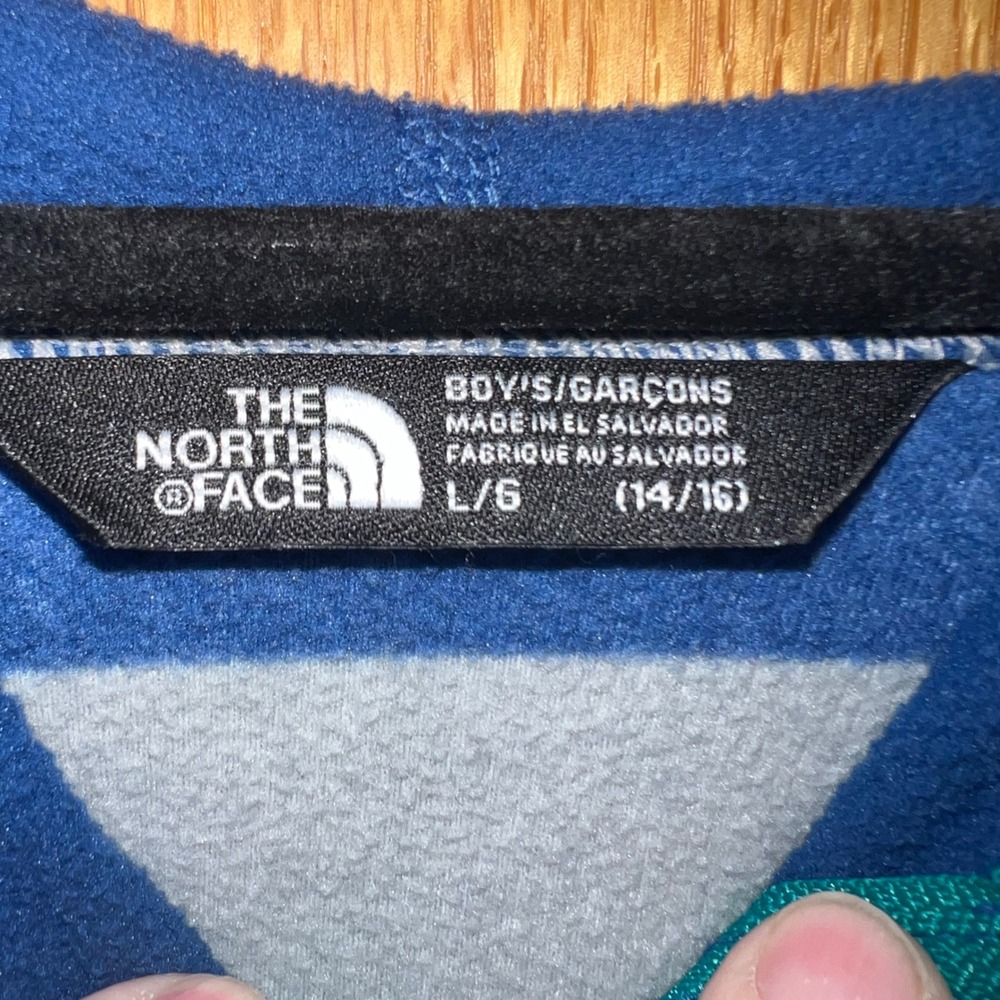 The North Face Fleece Hoodie Boys L 14/16 Blue Striped Full Zip Excellent Jacket - Picture 5 of 10